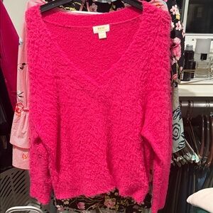 Maeve by Anthropologie Bright Pink V-Neck Sweater
